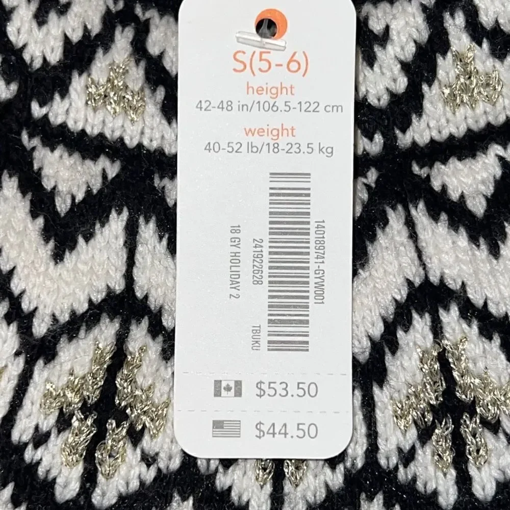 Gymboree Girls Ivory Fair Isle Sweater Tight Knit Black Gold Sparkle Small NWT
